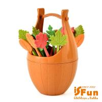 iSFun 野餐木桶 麥纖維甜點水果叉子 隨機色