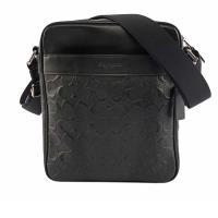 COACH 皮革浮雕LOGO方形斜背包(黑色)