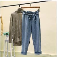 麗莎熊 LisaBear 大尺碼高腰綁帶花苞下擺反折牛仔休閒褲 2XL~5XL