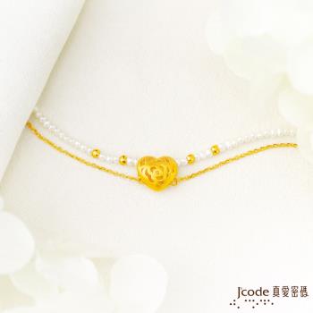 Jcode真愛密碼 真愛-心花影黃金/天然珍珠手鍊-雙鍊款