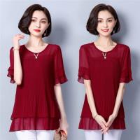 【KVOLL】時尚燙鑽褶皺雪紡衫L-5XL(共四色)