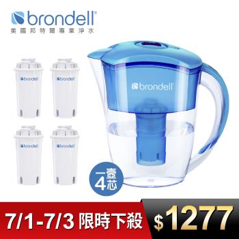 【美國邦特爾Brondell】H2O+ 長效濾水壺（藍）＋八周長效濾芯（4入）