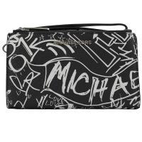 MICHAEL KORS GRAFITTI 塗鴉印花手提式雙拉鍊長夾.黑白