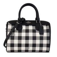COACH 經典LOGO防刮皮革手提/斜背波士頓包-黑白格