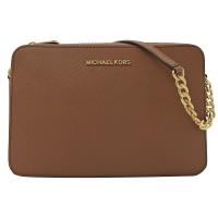 MICHAEL KORS Jet Set 素面防刮皮金鍊斜背包.咖色