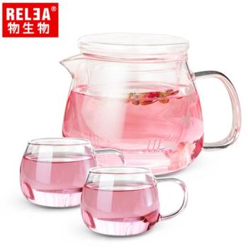 【RELEA物生物】500ml小花耐熱玻璃泡茶壺 一壺二杯組