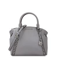MICHAEL KORS 專櫃款真皮金屬銀鍊休閒淑女水餃包-水泥灰