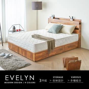 【H&D 東稻家居】 伊芙琳現代風木作系列房間組-3件式床頭+床底+床墊-4色