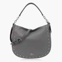 COACH 卵石皮革 / Elle Hobo 鉚釘 / 肩背兩用包_灰色