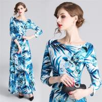 【M2M】簡約大方水藍色清新印花洋裝S-2XL