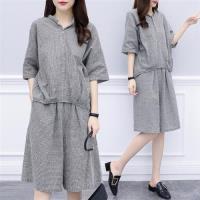 【KVOLL】短袖格子闊腿褲兩件式套裝XL-5XL