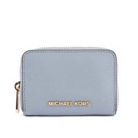 MICHAEL KORS 素面防刮皮革ㄇ拉零錢/卡片夾(粉藍色) 35H8GTVZ5L PALE BLUE