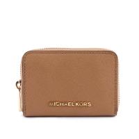MICHAEL KORS 素面防刮皮革ㄇ拉零錢/卡片夾(卡其色) 35H8GTVZ5L DK KHAKI