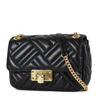 MICHAEL KORS 衍縫格紋鉚釘小羊皮鏈帶肩背/斜背二用包-黑色