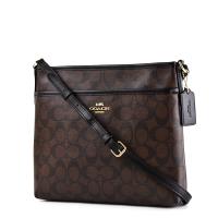 COACH 緹花LOGO防刮皮革前置物袋斜背包-小/咖啡色