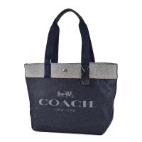 COACH 配色單寧牛仔經典馬車釦式托特包-深藍色