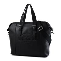 COACH 男款 壓印LOGO荔枝紋皮革手提/斜背二用電腦公事包-黑色