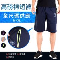 CS衣舖 舒適綿透氣吸汗口袋拉鍊棉短褲-藍色