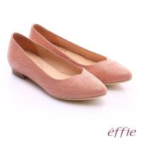 effie 繽紛舒適 絨面真皮桃型鞋口低跟鞋- 粉橘