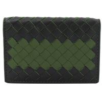 BOTTEGA VENETA 464902 手工編織撞色皮革名片夾.黑綠