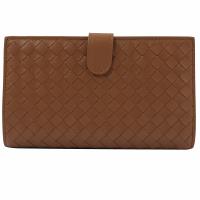 BOTTEGA VENETA 132357 編織皮革扣式中夾.褐咖