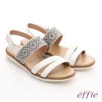 effie 嬉皮假期 真皮串珠魔鬼氈涼拖鞋- 白