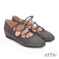 effie 都會舒適 絨面羊皮金箔內增高綁帶鞋 金