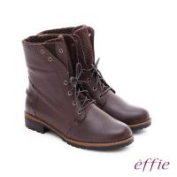 effie 混搭美型 異材質拼接綁帶中筒靴- 深咖啡