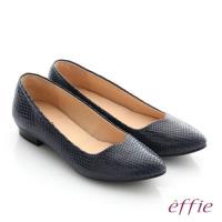 effie 舒適通勤 絨面真皮優雅尖頭平底鞋- 深藍