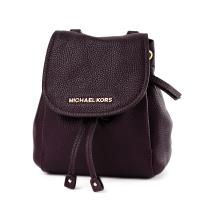 MICHAEL KORS RILEY 金字荔枝紋皮革翻蓋束口斜背包-黛紫