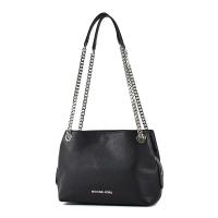 Michael Kors 銀字荔枝紋真皮雙層置物鍊帶肩背包-黑色/中