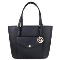 MICHAEL KORS JET SET ITEM 金字LOGO防刮皮革多層次肩背包(中款 /黑色)