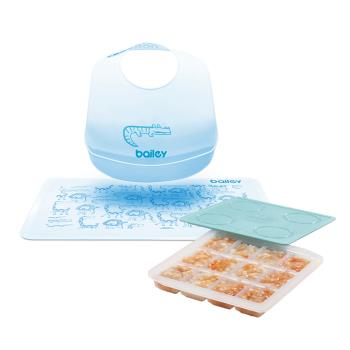 2angels矽膠副食品製冰盒15ml+BAILEY矽膠圍兜餐墊禮盒(藍)
