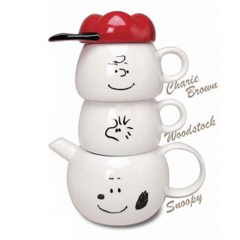 【日本Marimo Craft】史努比SNOOPY陶瓷泡茶壼茶杯組Tea for two史奴比SPY-386(含濾網)查理布朗壼糊塗塌客杯