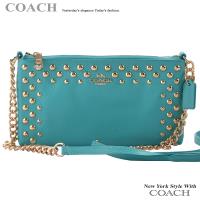 COACH 淺藍防刮皮鉚釘鍊帶斜背小包-F53140