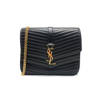 【YSL】新款 SULPICE 金字絎縫小羊皮鍊帶包-中 (532652-黑)