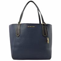 MICHAEL KORS KIMBERLY 撞色皮革鉚釘肩背托特包.海軍藍