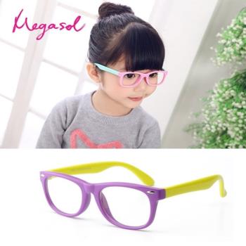 【MEGASOL】時尚美觀兒童平光眼鏡-可配鏡片即搭造型(KDM802-三色可選)