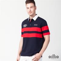 oillio歐洲貴族 短袖襯衫領POLO衫 舒適透氣棉質衣料 丈青色