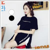 長版T恤 圓領開叉印花短袖T恤NJ13289-創翊韓都