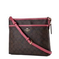 COACH 緹花LOGO防刮皮革前置物袋斜背包-小/莓紅色