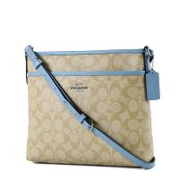 COACH 緹花LOGO防刮皮革前置物袋斜背包-小/矢車菊藍