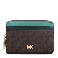 MICHAEL KORS 金字滿版LOGO拼接皮革ㄇ型拉鍊零錢包(綠色)