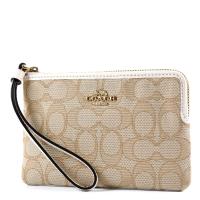COACH 立體馬車緹花LOGO織布手拿包-白色