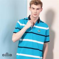 oillio歐洲貴族 超柔軟舒適透氣POLO 休閒條紋款式 藍色