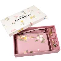 COACH 限定款 康乃馨防刮皮革手拿包禮盒-粉色