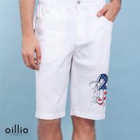 oillio 歐洲貴族 100%純棉印花短褲 圖案休閒款 白色