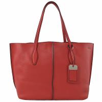 TODS 經典LOGO 荔紋牛皮肩背托特包.紅