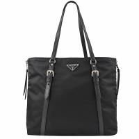 PRADA 1BG228 三角LOGO 尼龍帆布拉鍊邊肩背包.黑