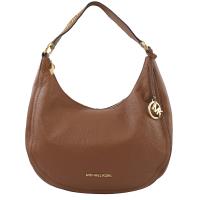 MICHAEL KORS LYDIA 鉚釘荔枝皮革吊飾肩背彎月包.咖